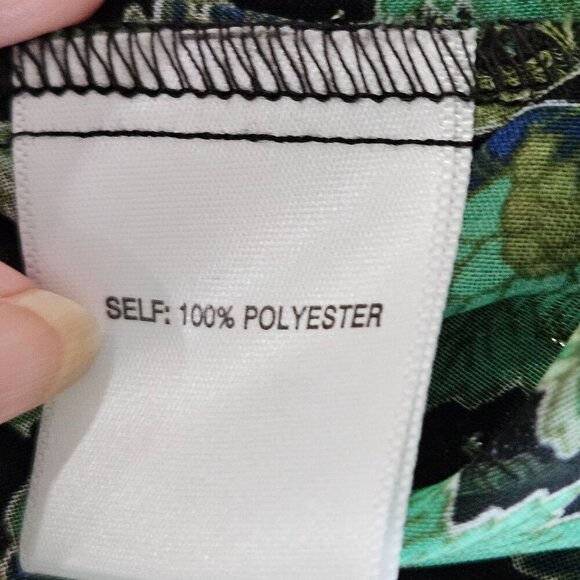 Rose + Olive Blouse XL Black Green Metallic Floral Sheer Pleated Boho - Picture 10 of 12